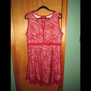 Red lace with tan underlay dress